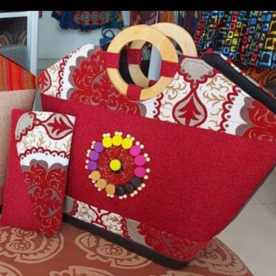 African Print Bag with Matching Clutch Bag