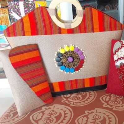 African Print Fabric Bag with Matching Clutch